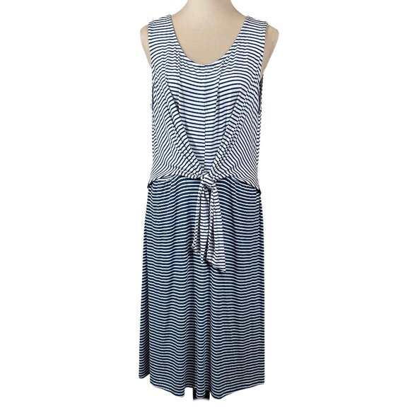 C Est. 1946 NWT Navy Blue White Stripe Sleeveless Tie Accent Dress Size 14/16W - Picture 1 of 9